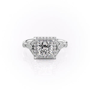 The Halo Stephanie Set With A 1 Carat Princess Moissanite