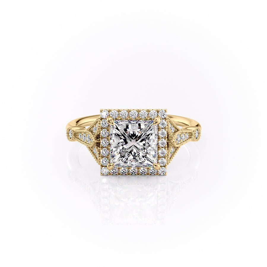The Halo Stephanie Set With A 5 Carat Princess Moissanite