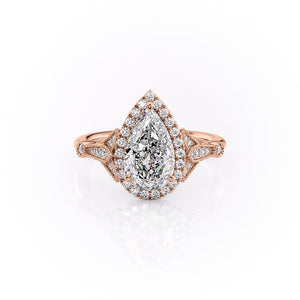 The Halo Stephanie Set With A 4.5 Carat Pear Moissanite