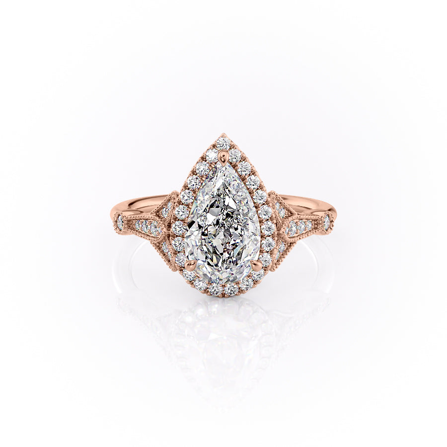 The Halo Stephanie Set With A 2 Carat Pear Moissanite