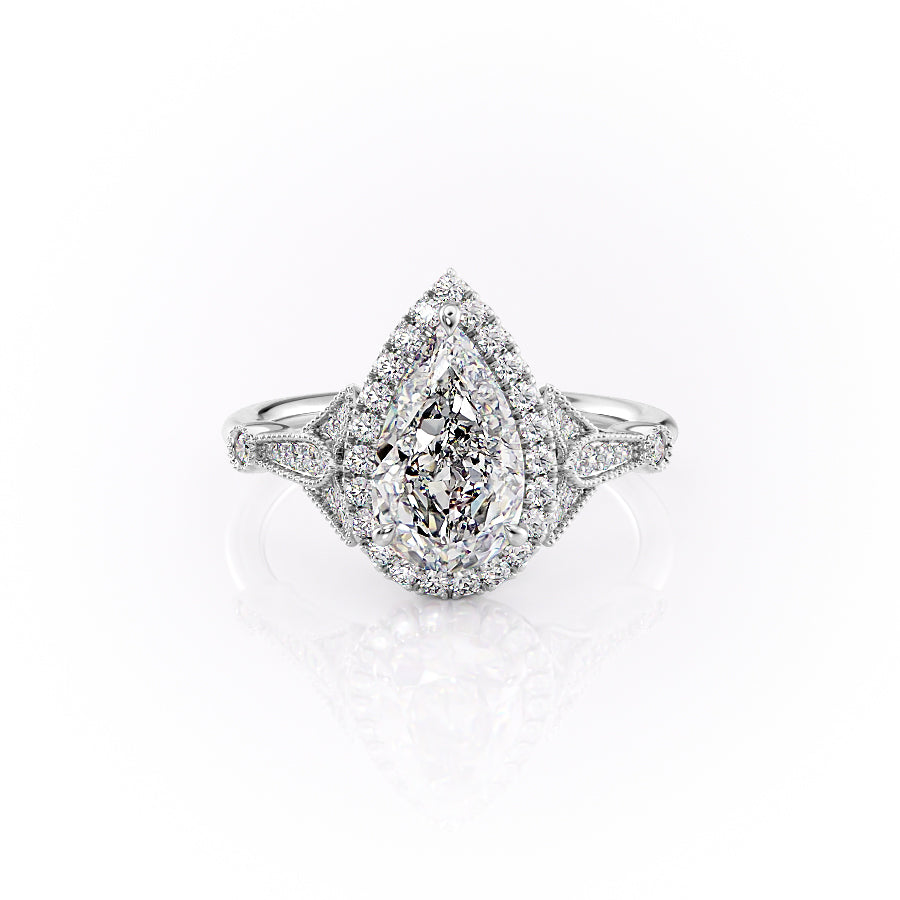 The Halo Stephanie Set With A 1.5 Carat Pear Lab Diamond