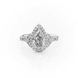 The Halo Stephanie Set With A 2 Carat Pear Lab Diamond