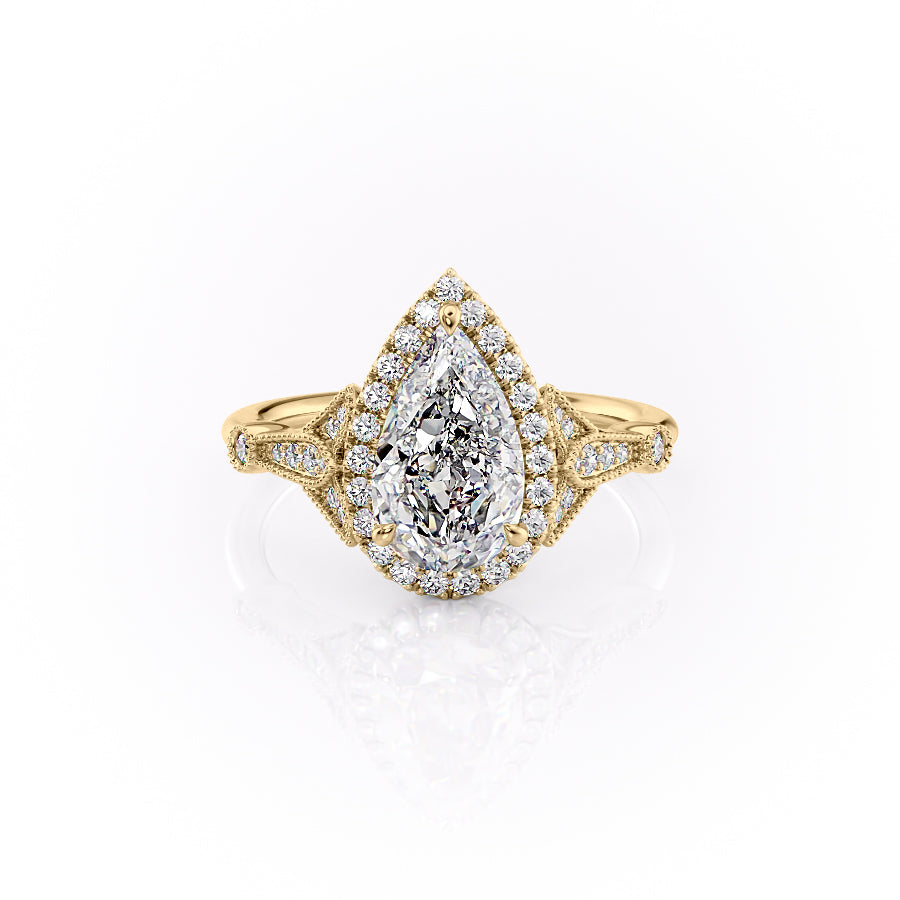 The Halo Stephanie Set With A 2 Carat Pear Lab Diamond