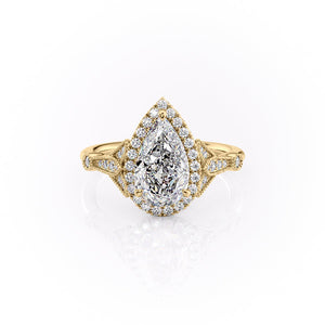 The Halo Stephanie Set With A 2.5 Carat Pear Lab Diamond