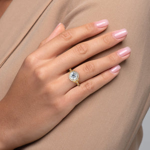 The Halo Stephanie Set With A 2.5 Carat Round Moissanite