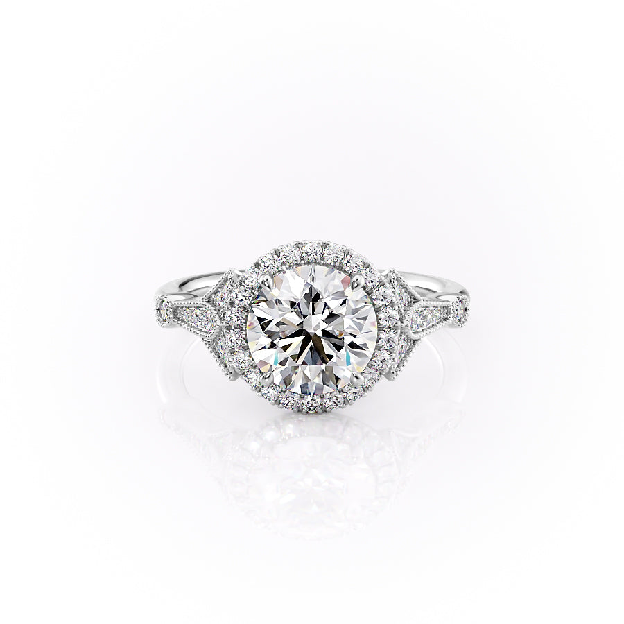 The Halo Stephanie Set With A 2.5 Carat Round Moissanite