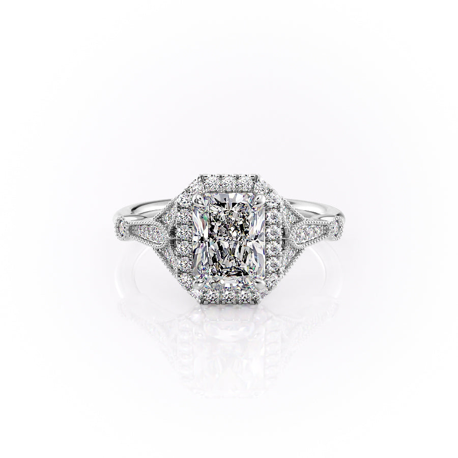 The Halo Stephanie Set With A 4 Carat Radiant Moissanite