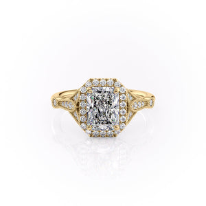 The Halo Stephanie Set With A 1.5 Carat Radiant Moissanite