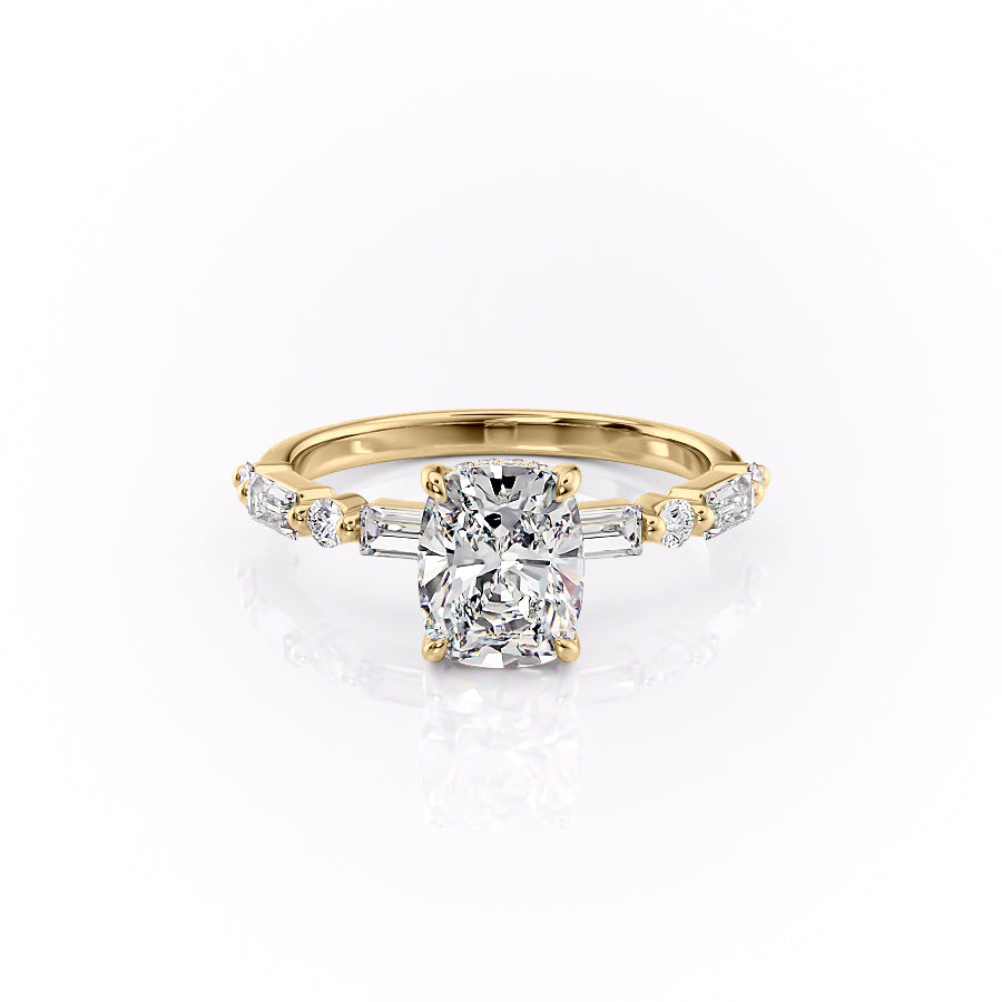 The Patricia Set With A 2.5 Carat Elongated Cushion Lab Diamond