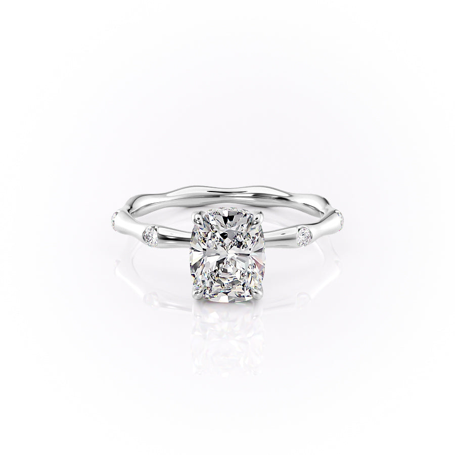 The Samantha Set With A 4 Carat Elongated Cushion Moissanite