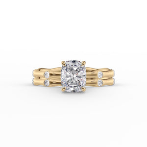The Samantha Set With A 5 Carat Elongated Cushion Moissanite