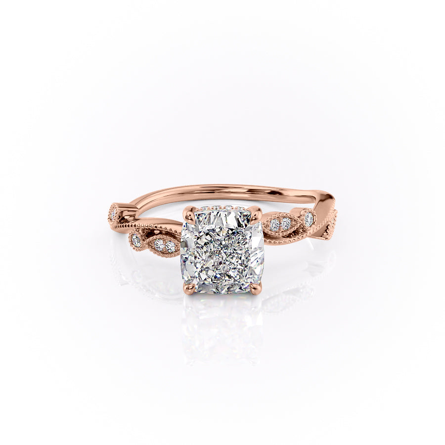 The Robin Set With A 3 Carat Cushion Moissanite