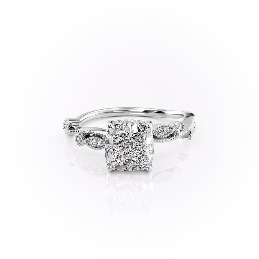 The Robin Set With A 4 Carat Cushion Moissanite
