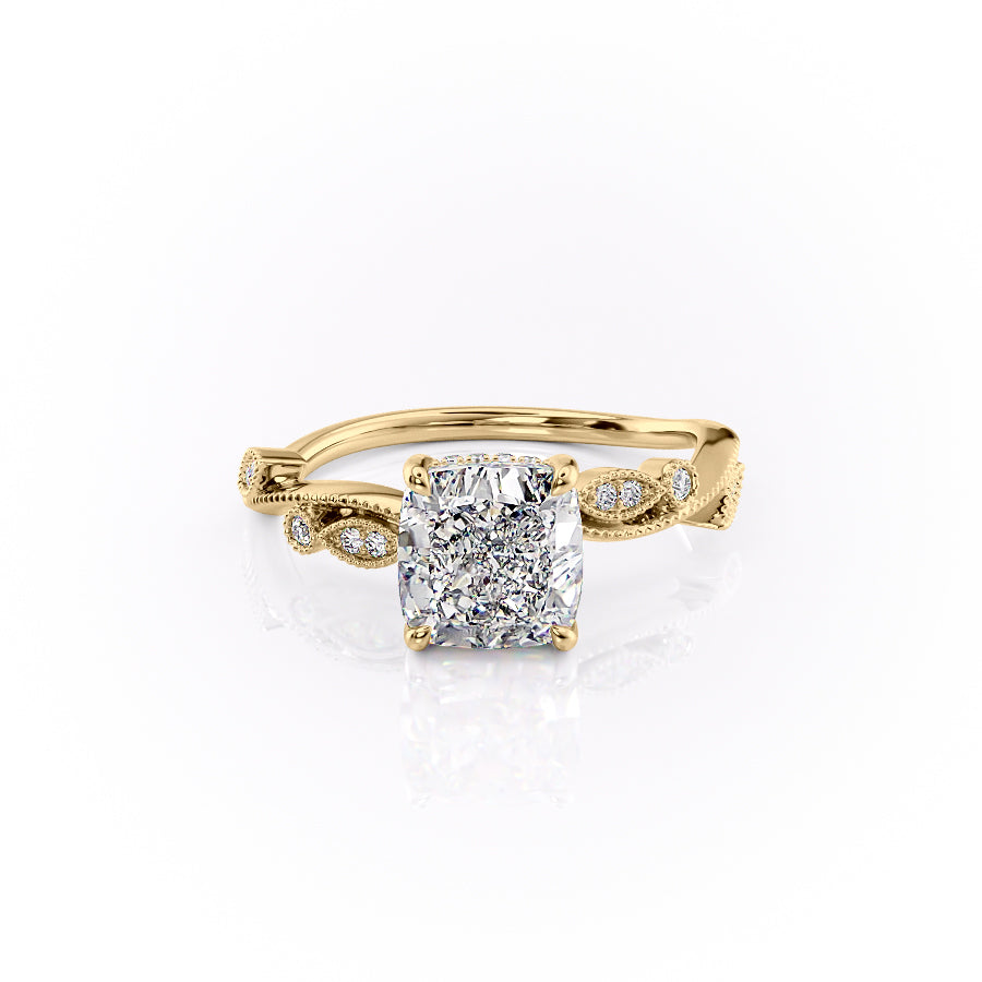 The Robin Set With A 4 Carat Cushion Moissanite