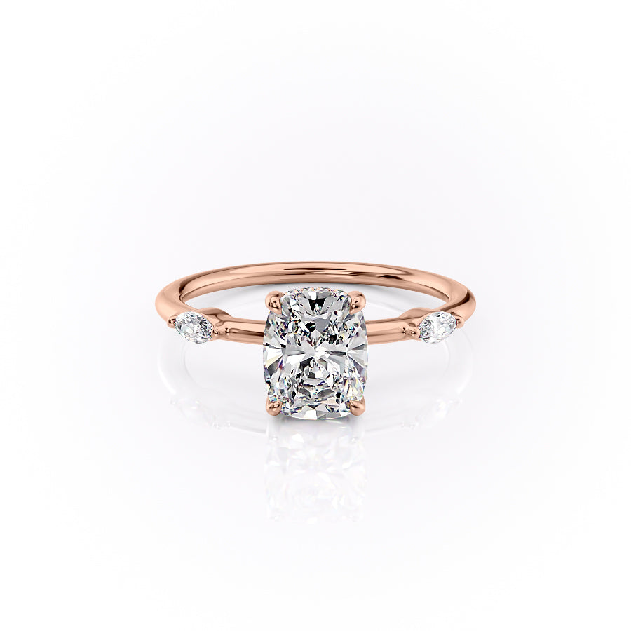 The Nicole Set With A 2.5 Carat Elongated Cushion Lab Diamond