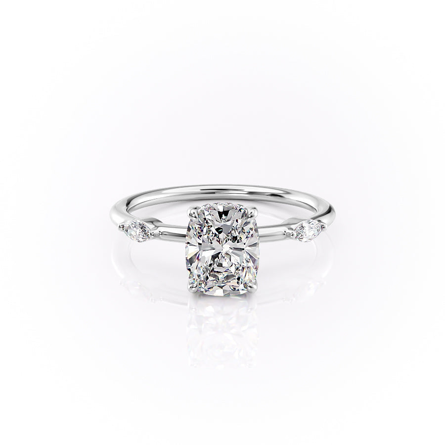 The Nicole Set With A 5 Carat Elongated Cushion Moissanite