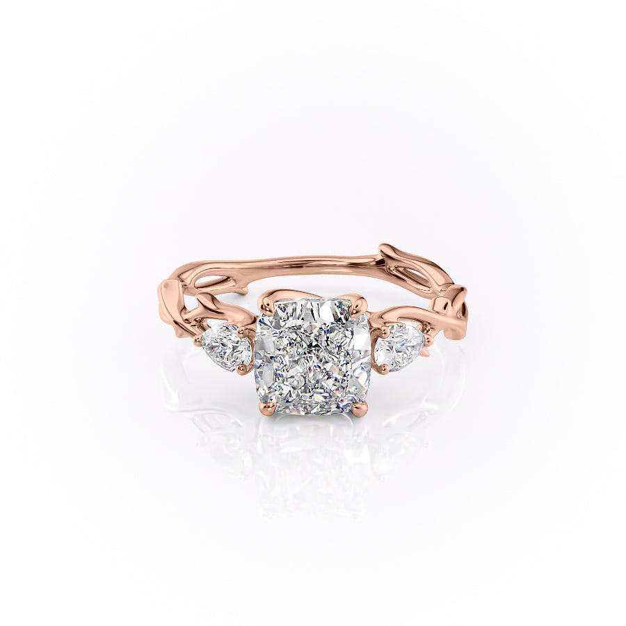 The Three Stone Twig Set With A 3 Carat Cushion Lab Diamond