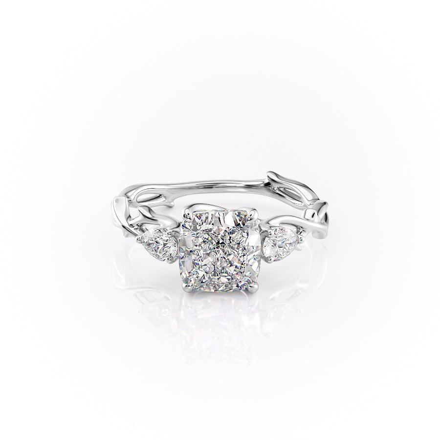 The Three Stone Twig Set With A 1.5 Carat Cushion Lab Diamond