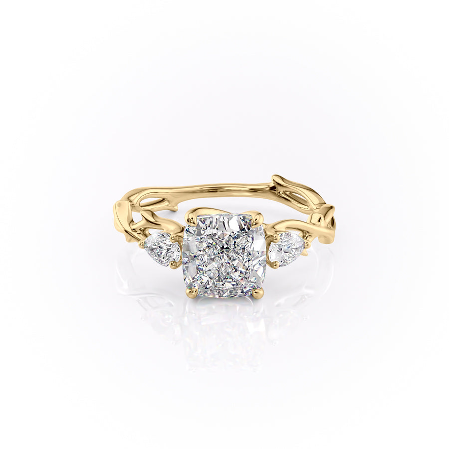 The Three Stone Twig Set With A 1.5 Carat Cushion Lab Diamond