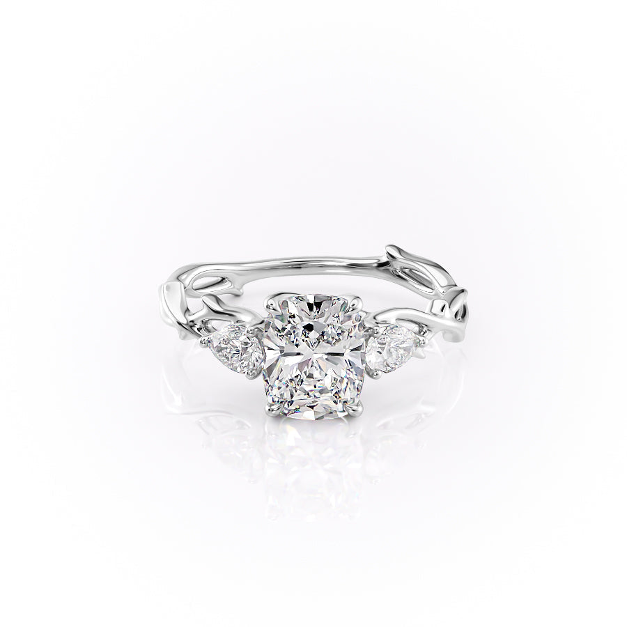 The Three Stone Twig Set With A 2.5 Carat Elongated Cushion Lab Diamond