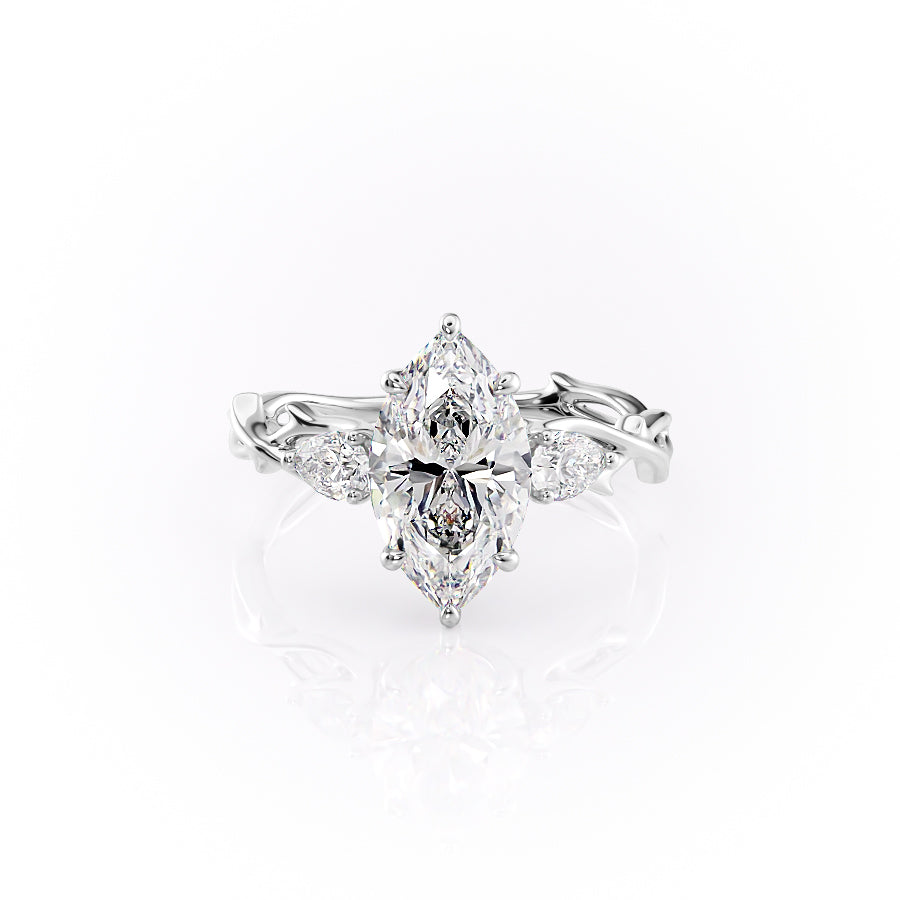 The Three Stone Twig Set With A 1.5 Carat Marquise Lab Diamond