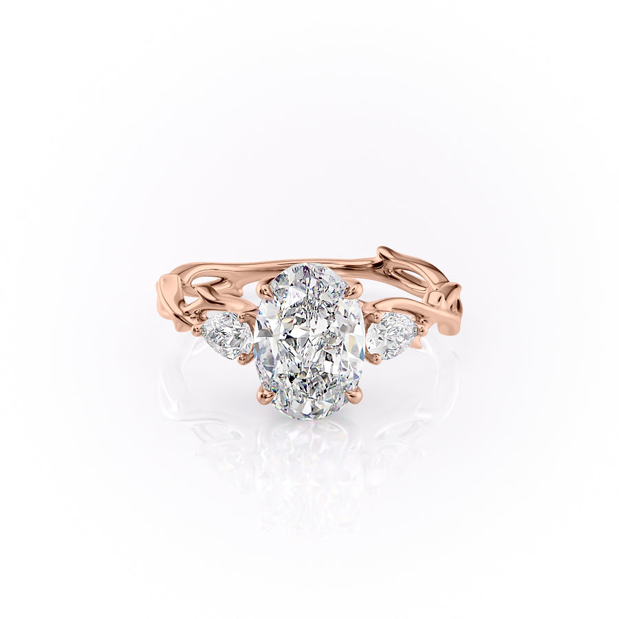 The Three Stone Twig Set With A 1 Carat Oval Moissanite