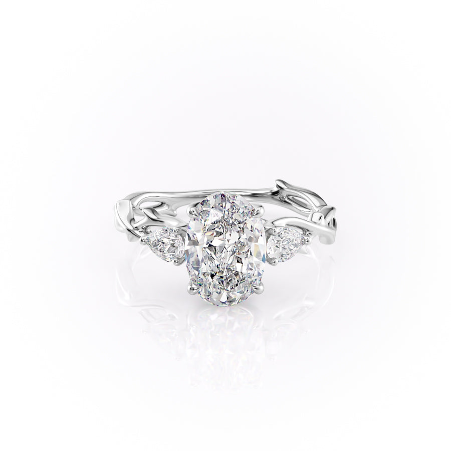 The Three Stone Twig Set With A 5 Carat Oval Moissanite