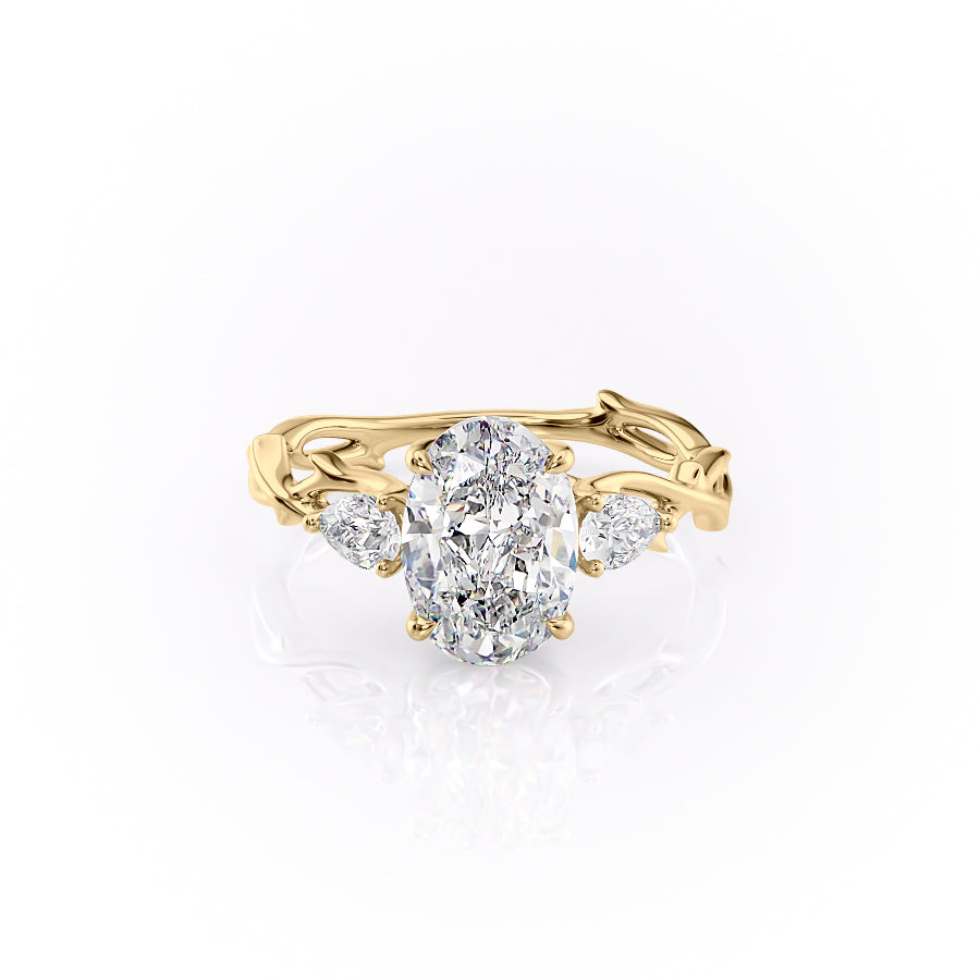 The Three Stone Twig Set With A 5 Carat Oval Moissanite