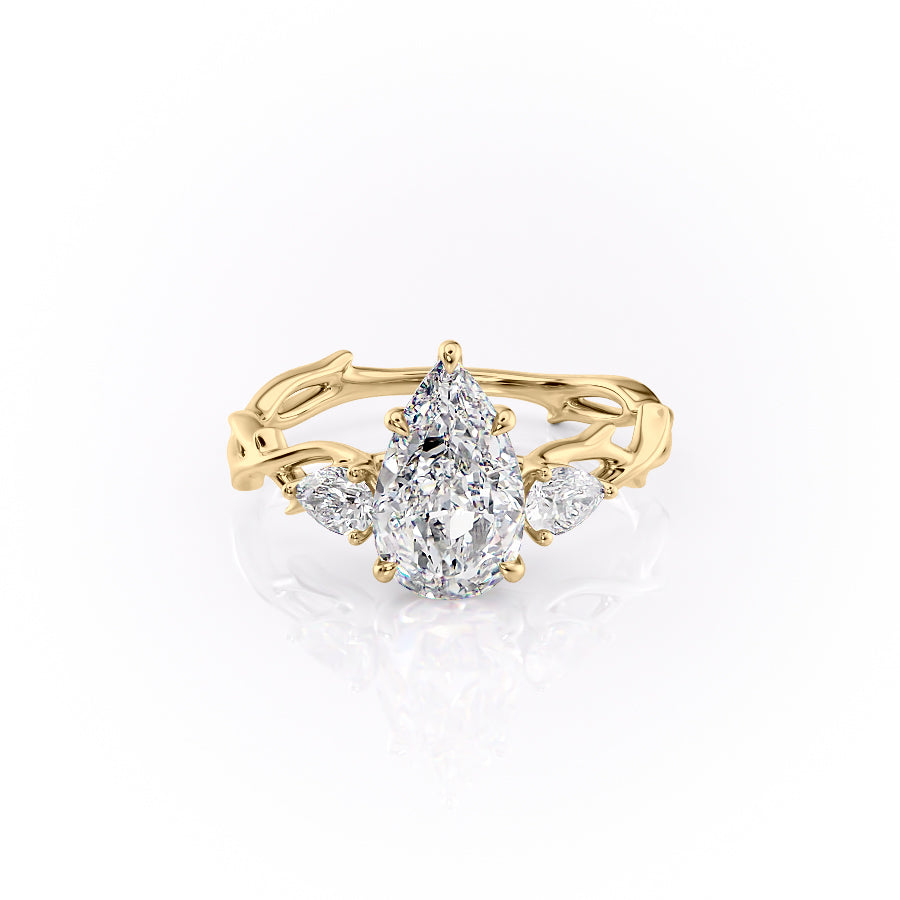 The Three Stone Twig Set With A 2 Carat Pear Moissanite