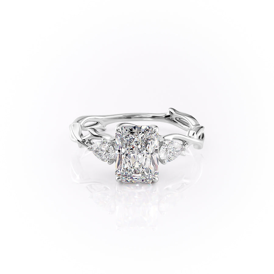 The Three Stone Twig Set With A 2.5 Carat Radiant Lab Diamond