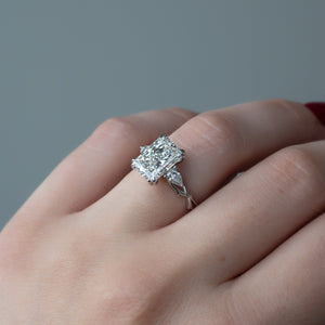 The Three Stone Twig Set With A Radiant Lab Diamond