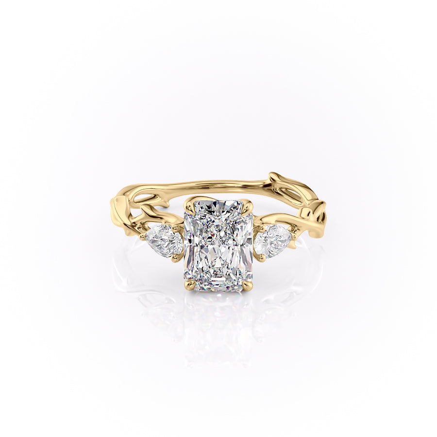The Three Stone Twig Set With A 2 Carat Radiant Moissanite