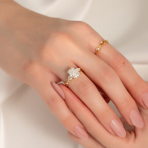 The Three Stone Twig Set With A Radiant Lab Diamond