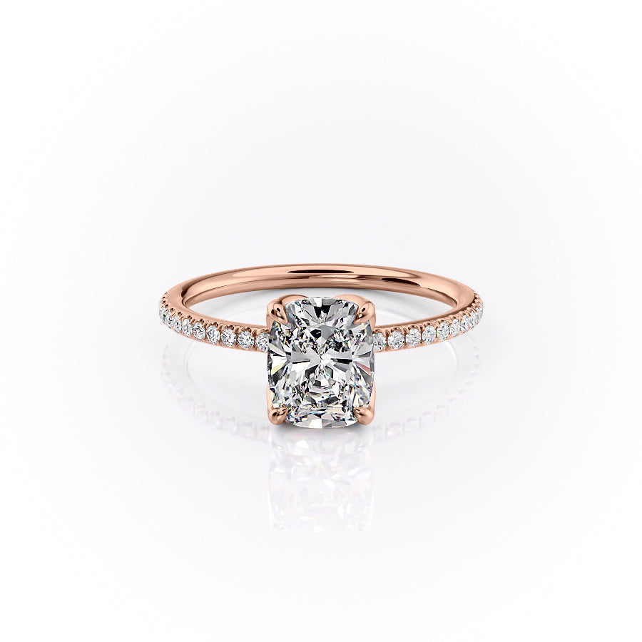 The Pave Lisa Set With A 2 Carat Elongated Cushion Lab Diamond