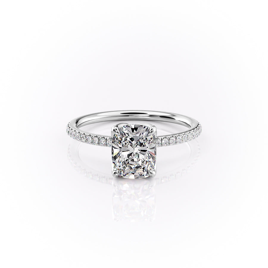 The Pave Lisa Set With A 1 Carat Elongated Cushion Lab Diamond
