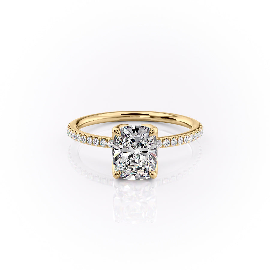 The Pave Lisa Set With A 3 Carat Elongated Cushion Lab Diamond