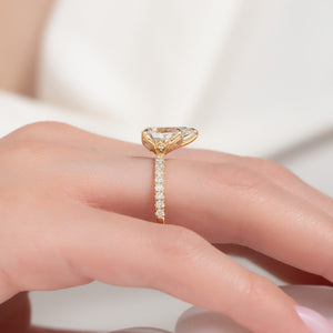 The Pave Lisa Set With A 1.5 Carat Pear Lab Diamond