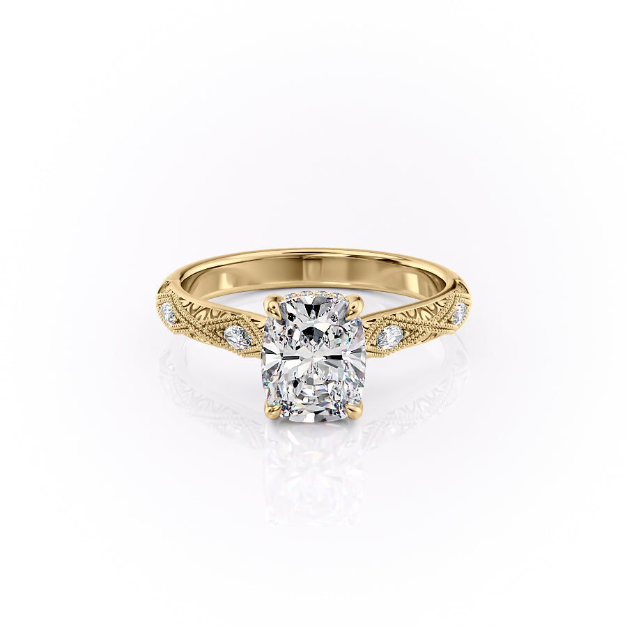 The Claudia Set With A 1 Carat Elongated Cushion Lab Diamond
