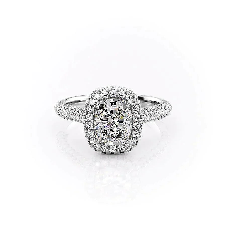 The Kylie Set With A 2.5 Carat Elongated Cushion Lab Diamond