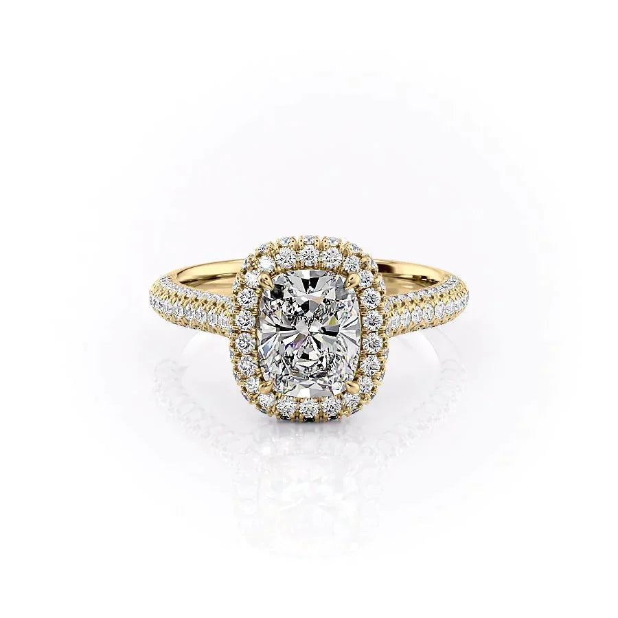 The Kylie Set With A 2.5 Carat Elongated Cushion Lab Diamond