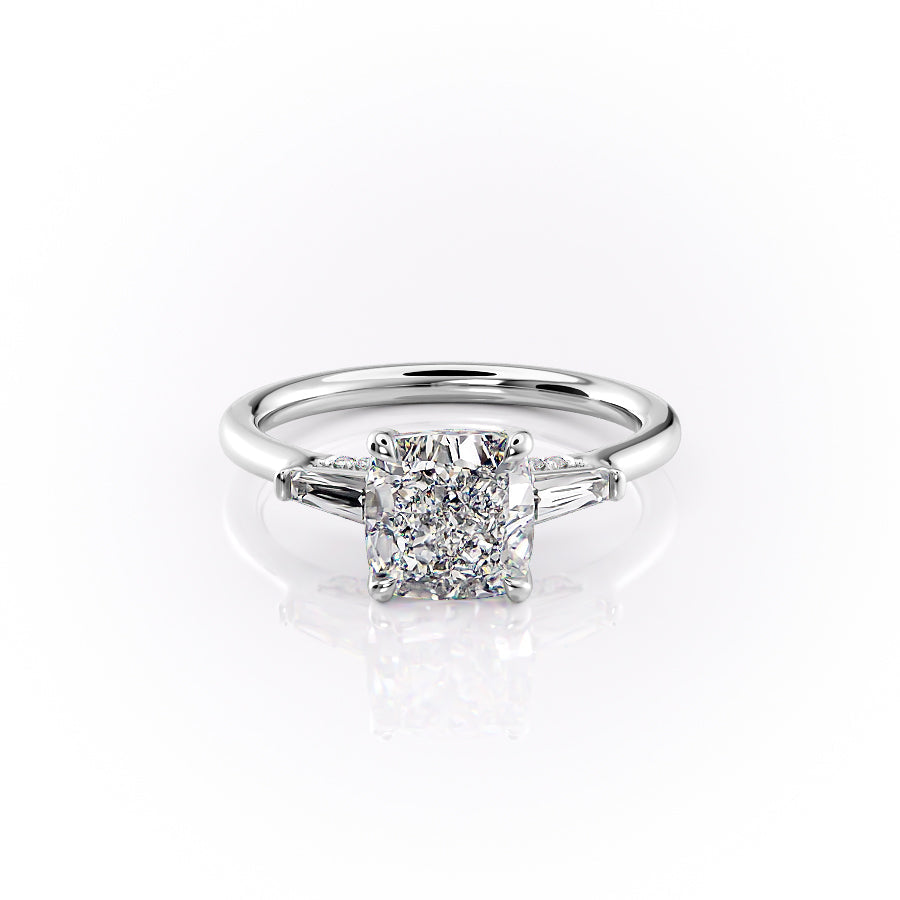 The Baguettes Megan Set With A 1 Carat Cushion Lab Diamond