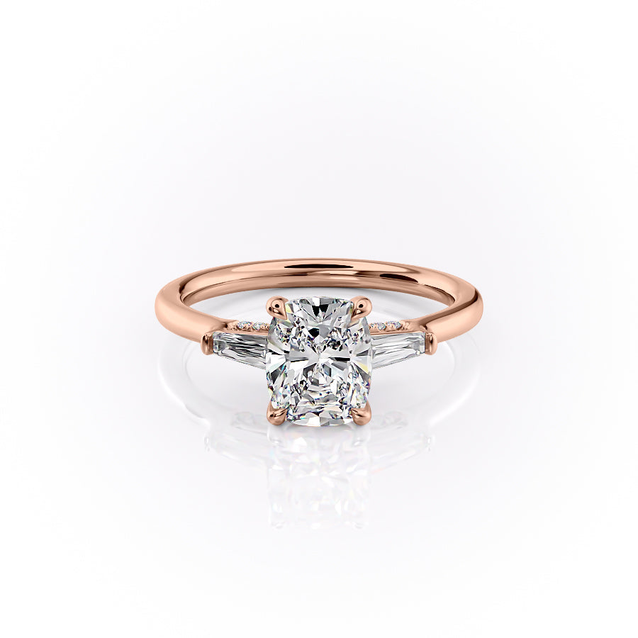 The Baguettes Megan Set With A 2.5 Carat Elongated Cushion Lab Diamond