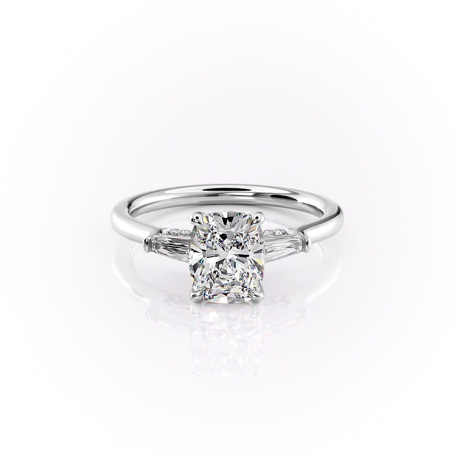The Baguettes Megan Set With A 2 Carat Elongated Cushion Lab Diamond