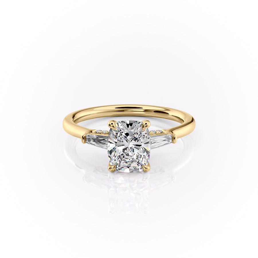 The Baguettes Megan Set With A 1 Carat Elongated Cushion Lab Diamond
