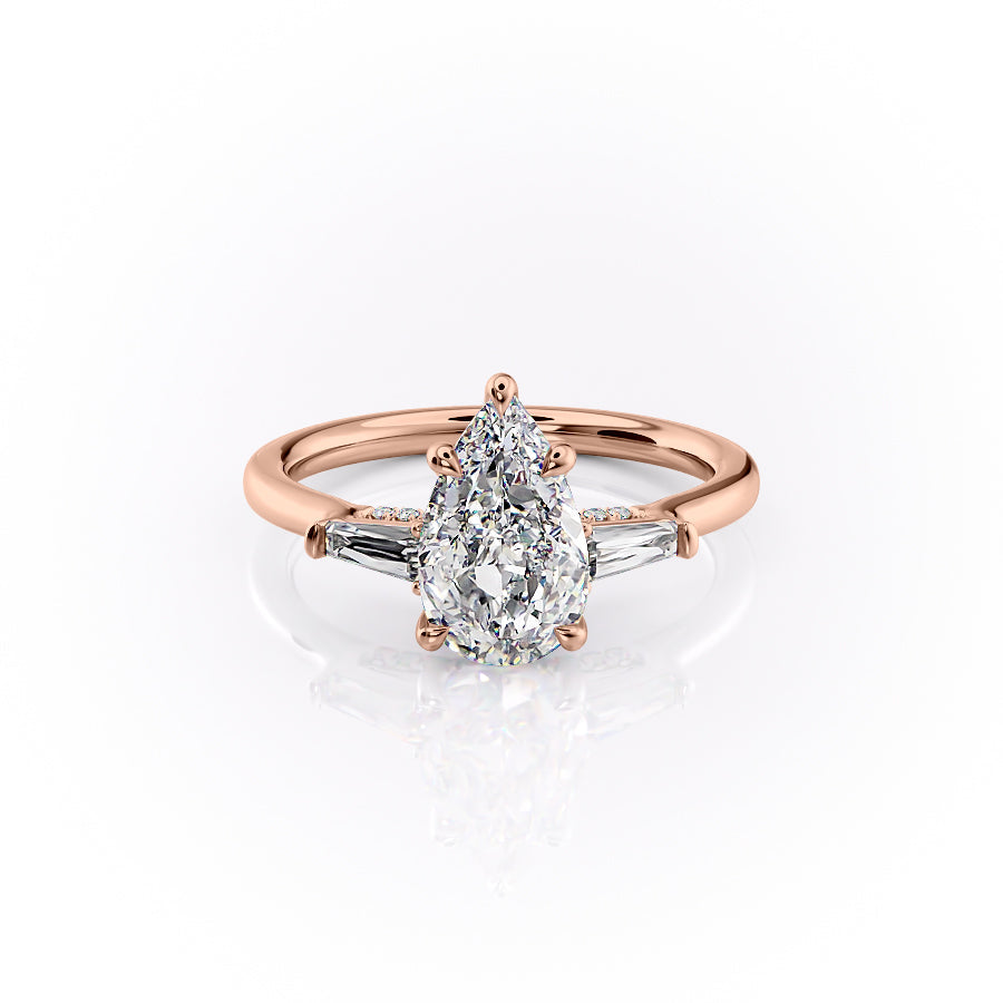 The Baguettes Megan Set With A 1.5 Carat Pear Lab Diamond