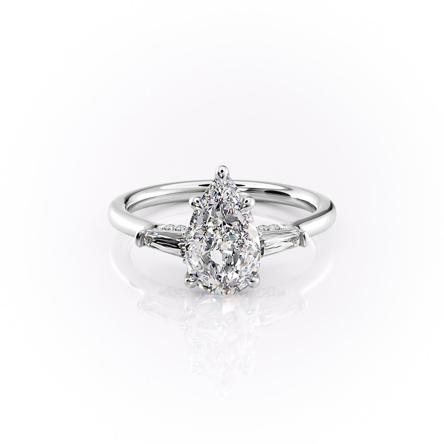 The Baguettes Megan Set With A 3 Carat Pear Lab Diamond