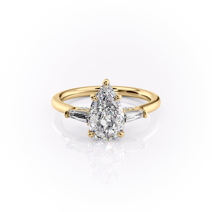 The Baguettes Megan Set With A 2.5 Carat Pear Lab Diamond