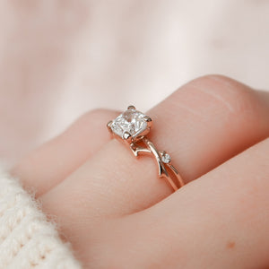 The Twig Set With A 2 Carat Cushion Moissanite