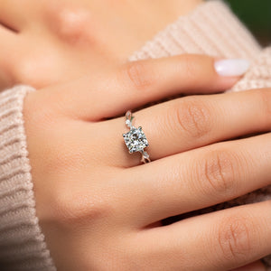 The Twig Set With A 3 Carat Cushion Moissanite