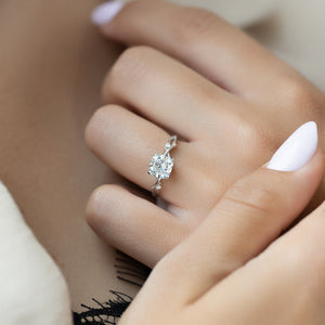 The Twig Set With A 3 Carat Cushion Moissanite